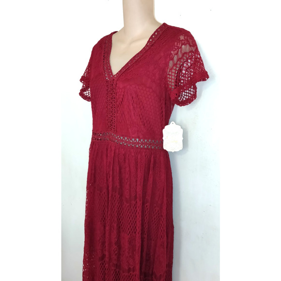 NWT Burgundy Crochet & Lace Maxi Dress M ALTAR'D STATE Bohemian BOHO Boutique - Picture 7 of 16